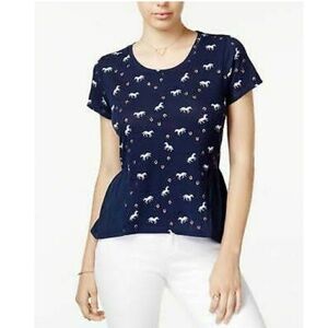 Maison Jules Women Printed Peplum T-Shirt Sz M